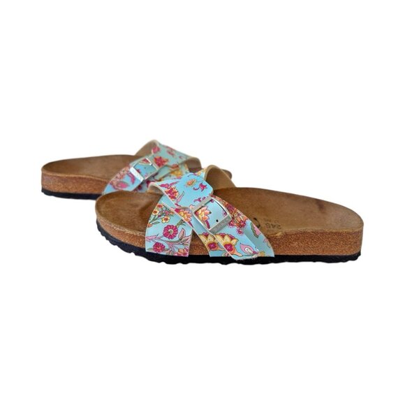 Birkenstock Birki's Floral Pattern Criss Cross Straps Sz 38.50 US 7.5-8 Germany - Picture 4 of 11